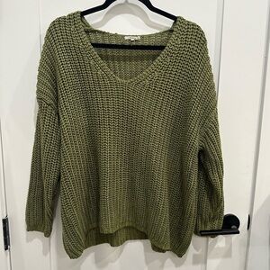 Revolve Tularosa Oversized Crocheted Olive Green V-Neck Sweater XS